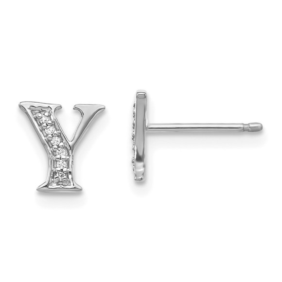 14k White Gold Diamond Initial Y Earrings